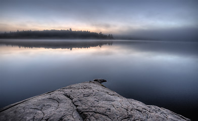 Image showing Lake in Autumn sunrise reflection