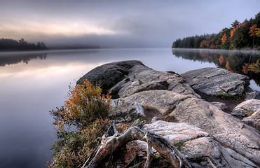 Image showing Lake in Autumn sunrise reflection