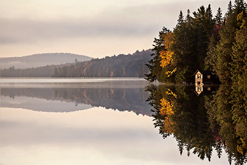 Image showing Lake in Autumn sunrise reflection