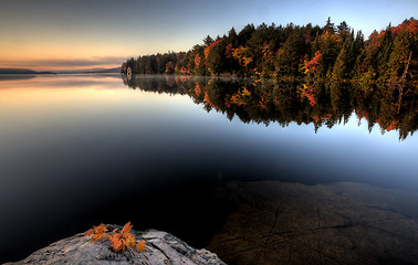 Image showing Lake in Autumn sunrise reflection