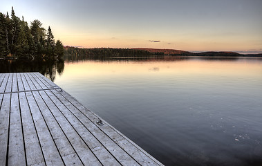 Image showing Lake in Autumn sunrise reflection