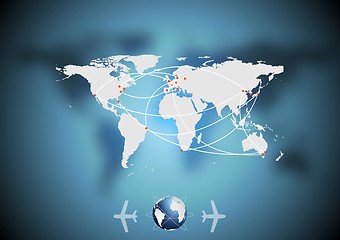 Image showing Air traffic vector background with world map