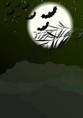 Image showing Bats silhouettes on full moon background