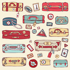 Image showing Vintage suitcases set. Travel Vector illustration.