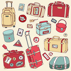 Image showing Vintage suitcases set. Travel Vector illustration.