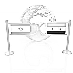 Image showing Three-dimensional image of the turnstile and flags of Israel and