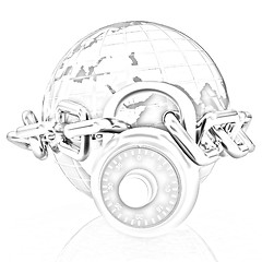 Image showing Earth globe close in chain and padlock 