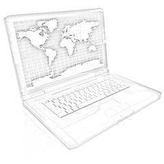 Image showing Laptop with world map on screen