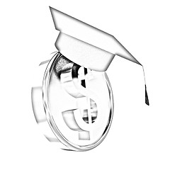 Image showing Graduation hat on gold dollar coin