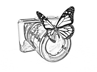 Image showing 3d illustration of photographic camera and butterfly