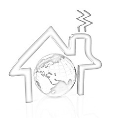 Image showing 3d green icon house, earth on white background 