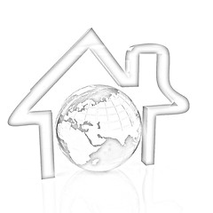 Image showing 3d green icon house, earth on white background 