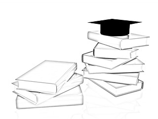 Image showing Graduation hat with books