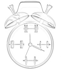 Image showing Alarm clock icon with dumbbells. Sport concept 