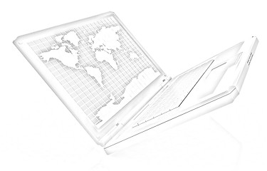 Image showing Laptop with world map on screen