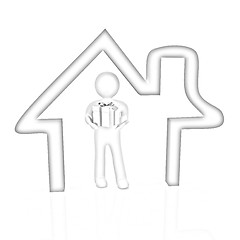 Image showing Presentation of new house. 3d man holds the gift, and is within 