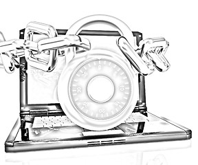 Image showing Laptop with chains and lock.3d illustration