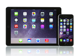 Image showing Apple Space Gray iPhone 6 and iPad Air 2 Wi-Fi + Cellular