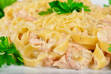 Image showing Pasta with shrimps