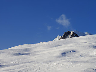 Image showing Ski slope at sun evening