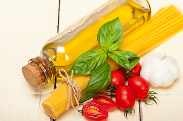 Image showing Italian spaghetti pasta tomato and basil