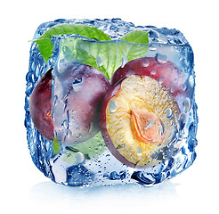 Image showing Plums in ice cube