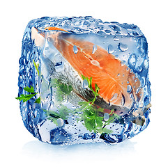 Image showing Fish steak in ice cube