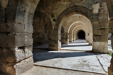 Image showing arches and columns in Sultanhani caravansary on Silk Road, Turkey