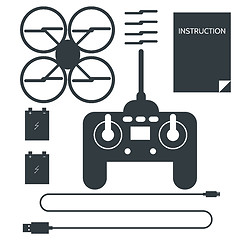 Image showing Complete set for quadrocopter. Flat icons vector collection.