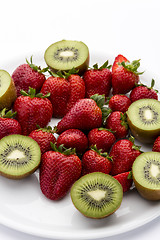 Image showing Strawberries and halved kiwifruits