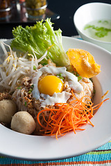 Image showing Thai Noodle Dish with Fried Egg