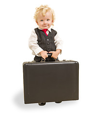 Image showing Boy in Vest Suit and Tie with Briefcase On White