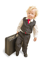 Image showing Boy in Vest Suit and Tie with Briefcase On White