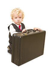 Image showing Boy in Vest Suit and Tie with Briefcase On White