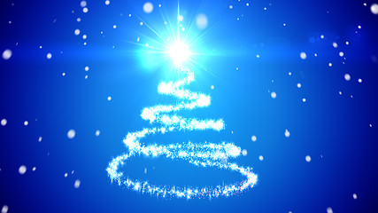 Image showing Abstract Christmas tree. Snow falling.