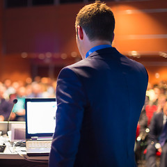 Image showing Public speaker at Business Conference.