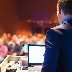 Image showing Public speaker at Business Conference.