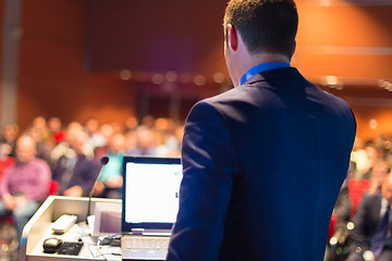 Image showing Public speaker at Business Conference.