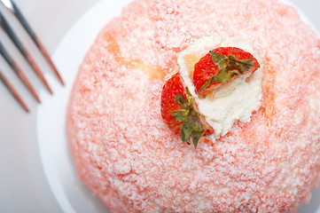 Image showing fresh strawberry and whipped cream dessert