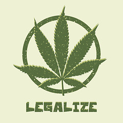 Image showing Grunge style marijuana leaf. Legalize medical cannabis.
