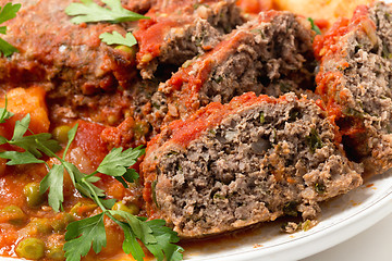 Image showing Meatloaf serving dish closeup