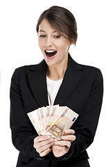 Image showing Woman holding euro currency notes