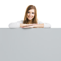 Image showing Woman with a big blank board