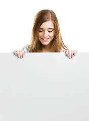 Image showing Woman with a big blank board