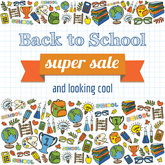 Image showing Doodle back to school super sale poster. 