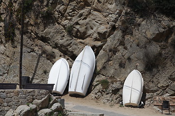 Image showing Rowing boats on the shore