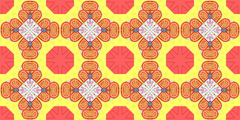 Image showing Ethnic pattern. Abstract kaleidoscope  fabric design.