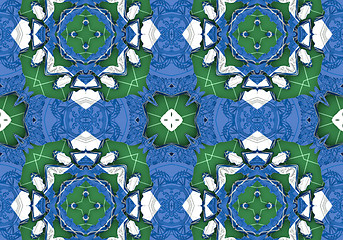 Image showing Ethnic pattern. Abstract kaleidoscope  fabric design.