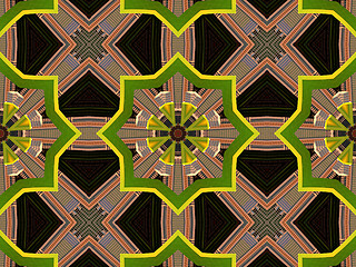 Image showing Ethnic pattern. Abstract kaleidoscope  fabric design.