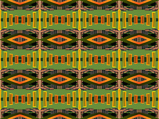 Image showing Ethnic pattern. Abstract kaleidoscope  fabric design.